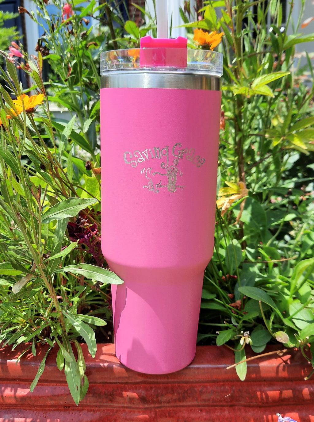 Stanley tumbler nectar pink and Shrub green stainless steel straw cup